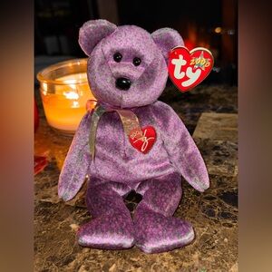 💜 TY Beanie Baby 2000 Signature Bear Millennium Purple Plush